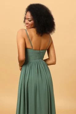 Vestido de Dama de Honra Azul-Teal Sem Mangas