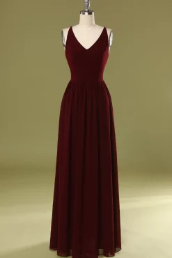 Vestido de dama de honra longo simples de Borgonha