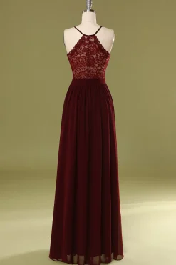 Vestido de dama de honra longo simples de Borgonha