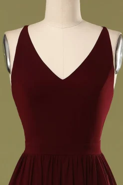 Vestido de dama de honra longo simples de Borgonha
