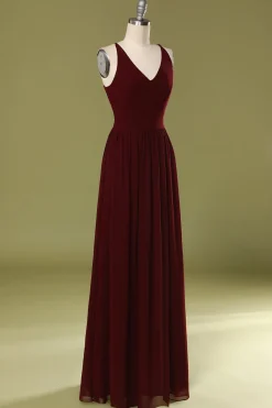 Vestido de dama de honra longo simples de Borgonha