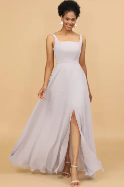 Vestido de Dama de Honra Pescoço Quadrado Cinza