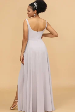 Vestido de Dama de Honra Pescoço Quadrado Cinza