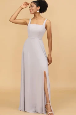 Vestido de Dama de Honra Pescoço Quadrado Cinza