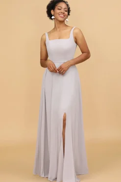 Vestido de Dama de Honra Pescoço Quadrado Cinza
