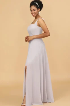 Vestido de Dama de Honra Pescoço Quadrado Cinza