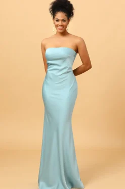 Vestido de dama de honra sereia cetim azul cinza