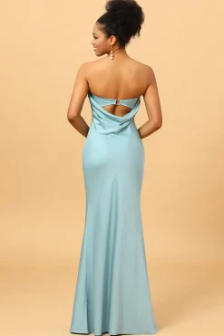 Vestido de dama de honra sereia cetim azul cinza