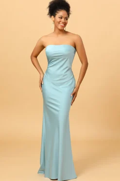 Vestido de dama de honra sereia cetim azul cinza