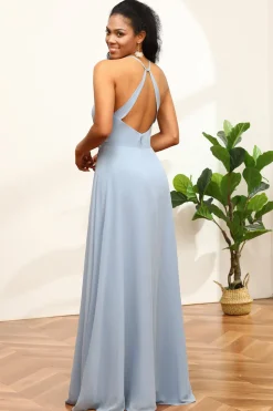 Vestido de dama de honra halter gris azul