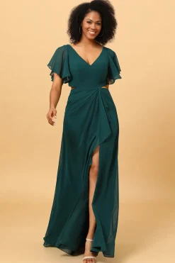 Vestido de dama de honra verde escuro