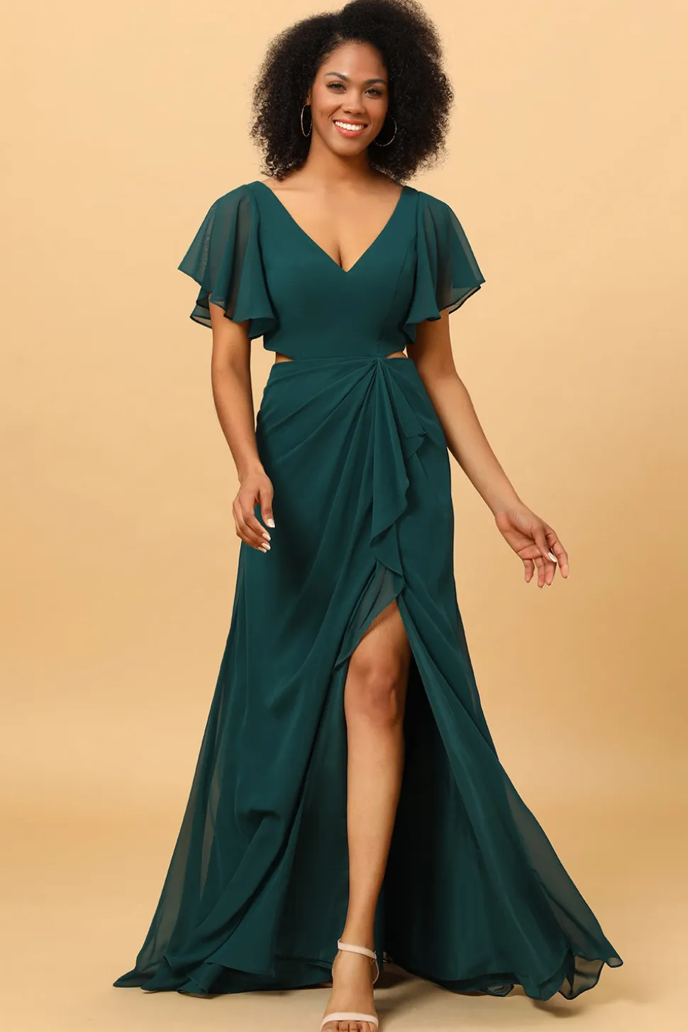 Vestido de dama de honra verde escuro