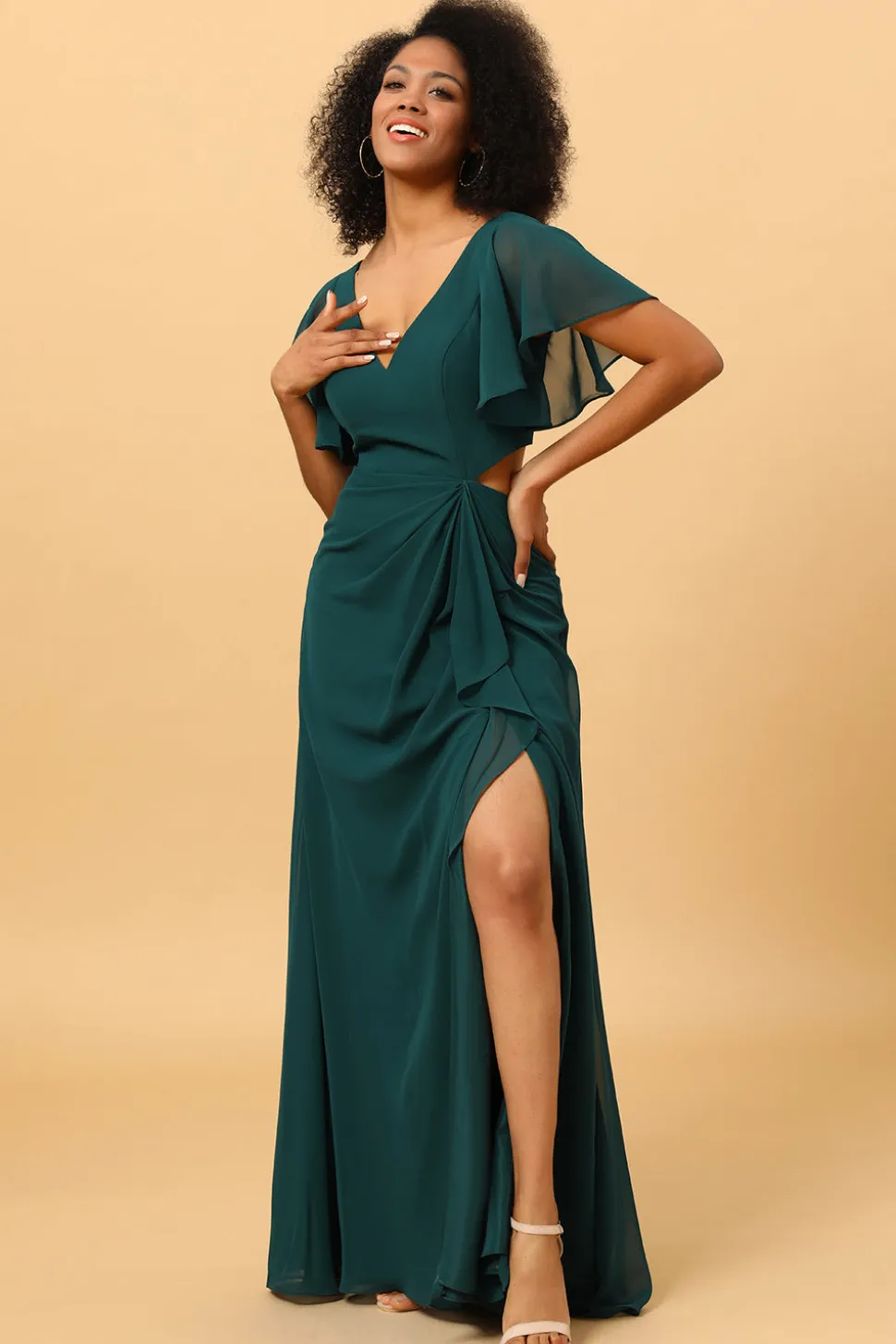 Vestido de dama de honra verde escuro