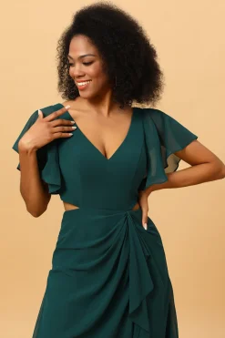 Vestido de dama de honra verde escuro
