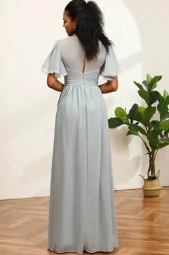 Vestido de dama de honra Grey V-Neck Chiffon A-Line