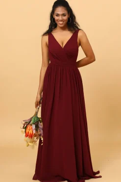 Vestido de Dama de Honra Borgonha A-Line