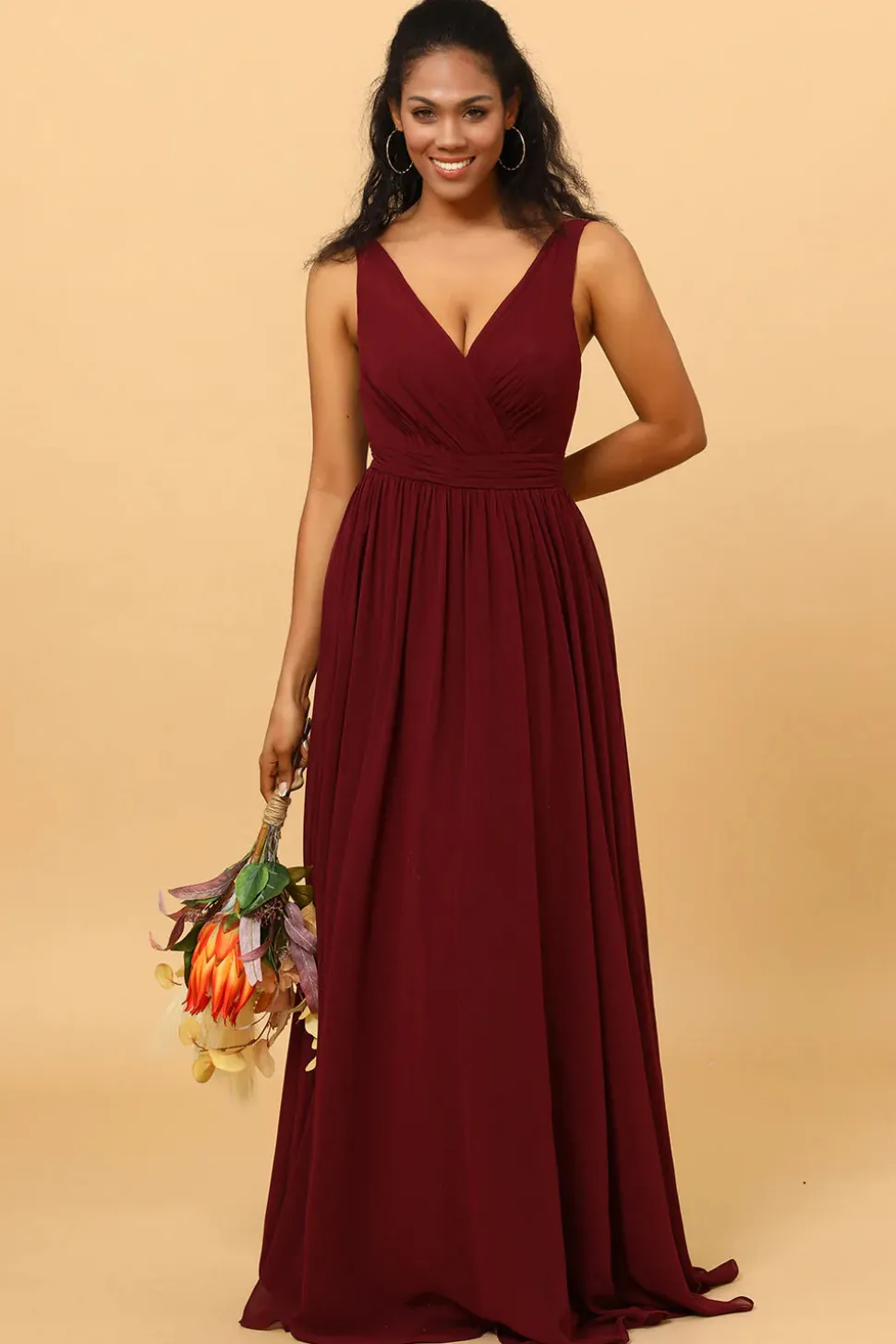 Vestido de Dama de Honra Borgonha A-Line