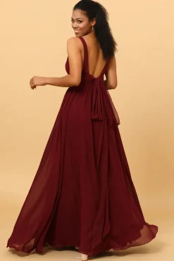 Vestido de Dama de Honra Borgonha A-Line