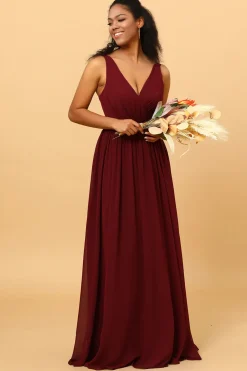 Vestido de Dama de Honra Borgonha A-Line