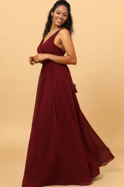 Vestido de Dama de Honra Borgonha A-Line