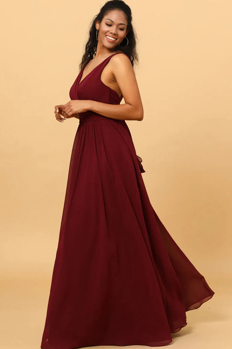 Vestido de Dama de Honra Borgonha A-Line