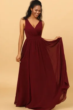 Vestido de Dama de Honra Borgonha A-Line