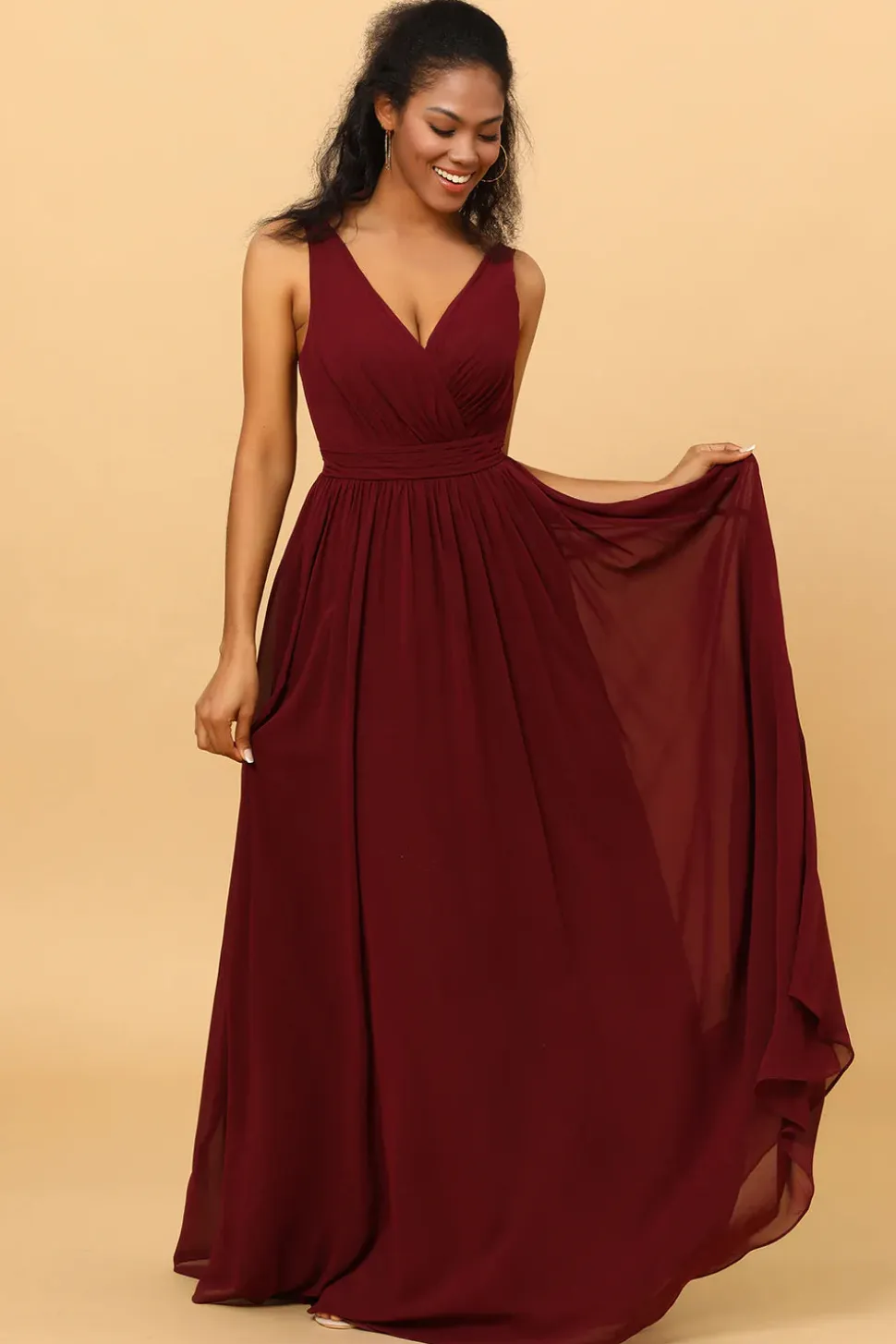 Vestido de Dama de Honra Borgonha A-Line