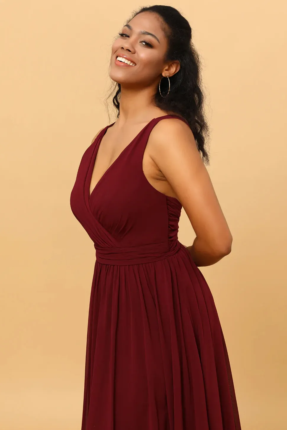 Vestido de Dama de Honra Borgonha A-Line