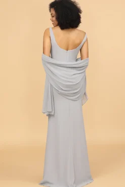 Vestido de dama de honra da sereia do pescoço quadrado cinza