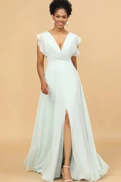 Vestido de Dama de Honra Mint Gola em V