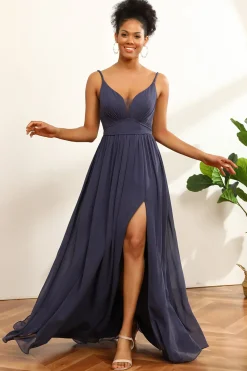Vestido de dama de honra azul empoeirado