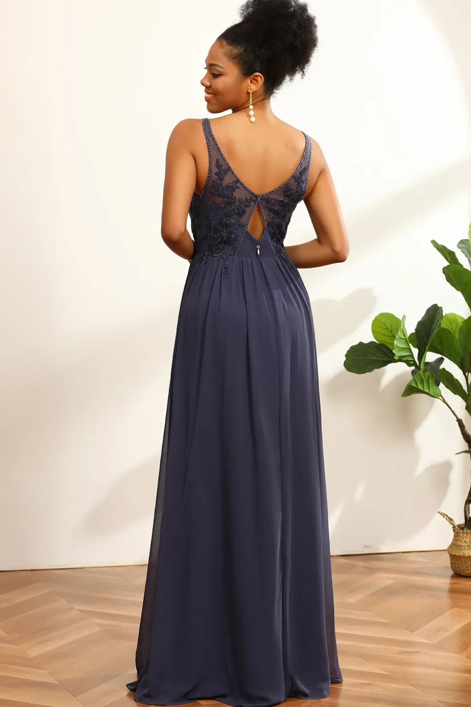 Vestido de dama de honra azul empoeirado