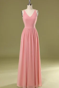 Vestido de dama de honra longo rosa simples