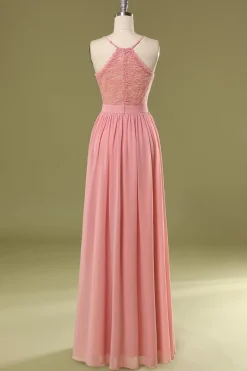 Vestido de dama de honra longo rosa simples
