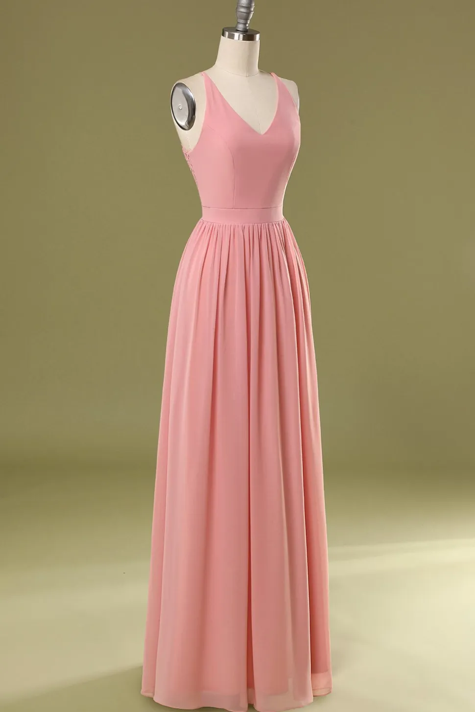 Vestido de dama de honra longo rosa simples