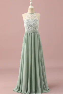 Vestido de Dama de Honra Júnior Renda Verde Halter