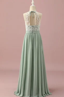 Vestido de Dama de Honra Júnior Renda Verde Halter