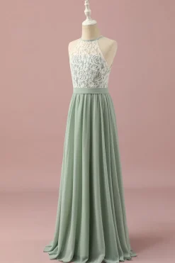 Vestido de Dama de Honra Júnior Renda Verde Halter