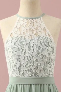 Vestido de Dama de Honra Júnior Renda Verde Halter