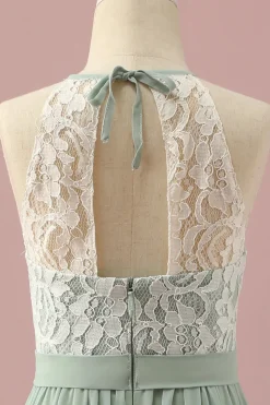 Vestido de Dama de Honra Júnior Renda Verde Halter