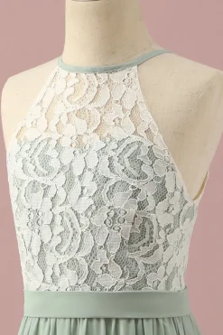 Vestido de Dama de Honra Júnior Renda Verde Halter