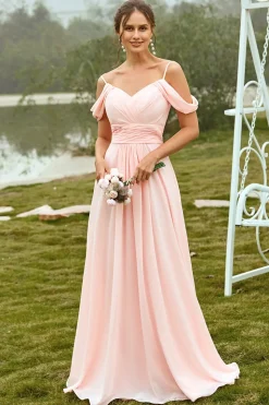 Vestido de dama de honra blush ombro