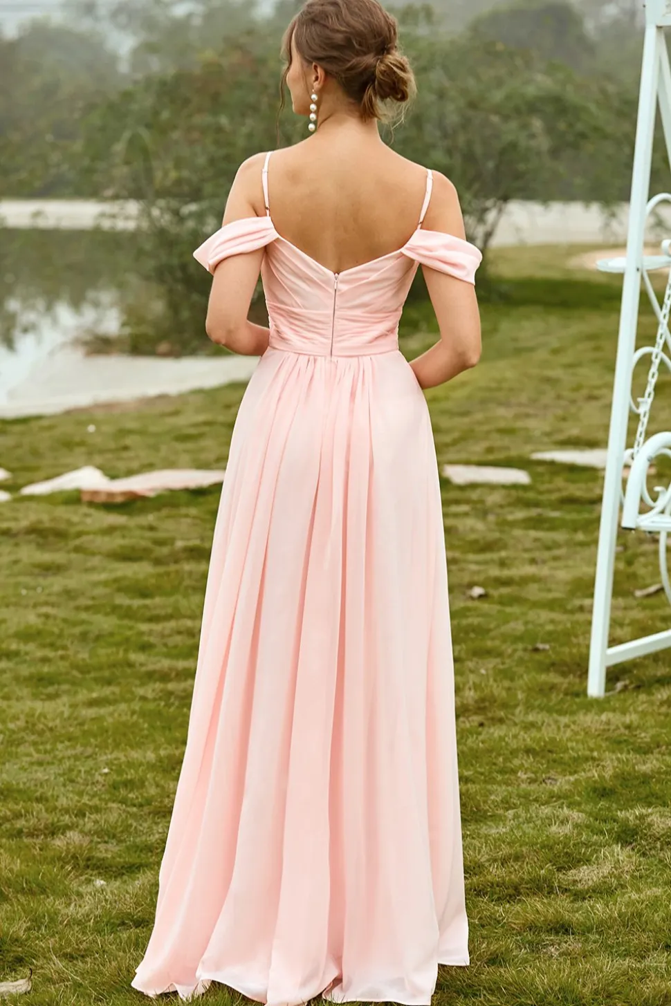 Vestido de dama de honra blush ombro