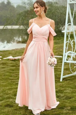 Vestido de dama de honra blush ombro