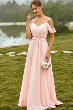 Vestido de dama de honra blush ombro