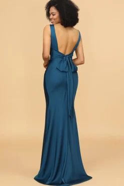 Vestido de dama de honra da sereia de cetim azul tinta