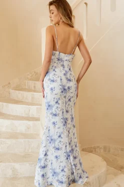 Vestido de dama de honra boho floral azul