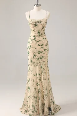 Vestido de dama de honra da sereia da flor de champanhe com fenda