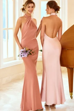 Vestido de dama de honra Mermaid Brown Halter