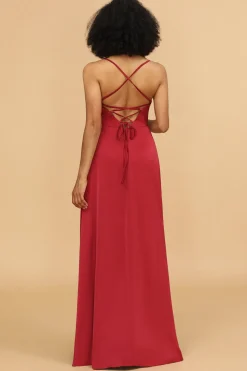 Vestido de dama de honra de cetim Lace-up